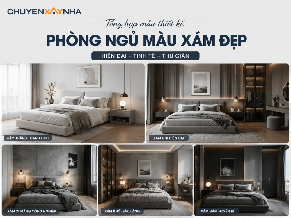 Tổng hợp mẫu thiết kế phòng ngủ màu xám đẹp