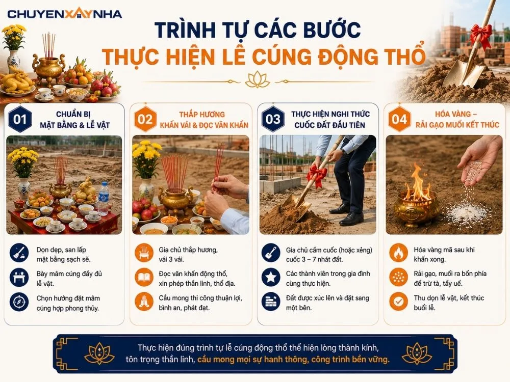 Trình tự các bước thực hiện lễ cúng động thổ