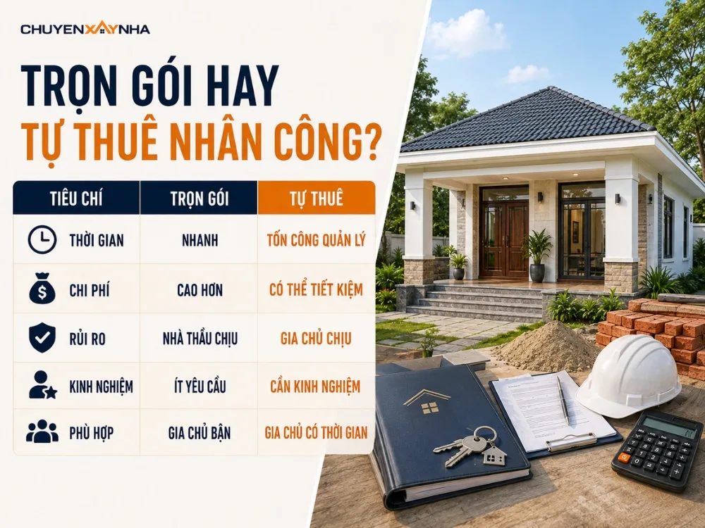 So sánh xây nhà cấp 4 trọn gói và tự thuê nhân công