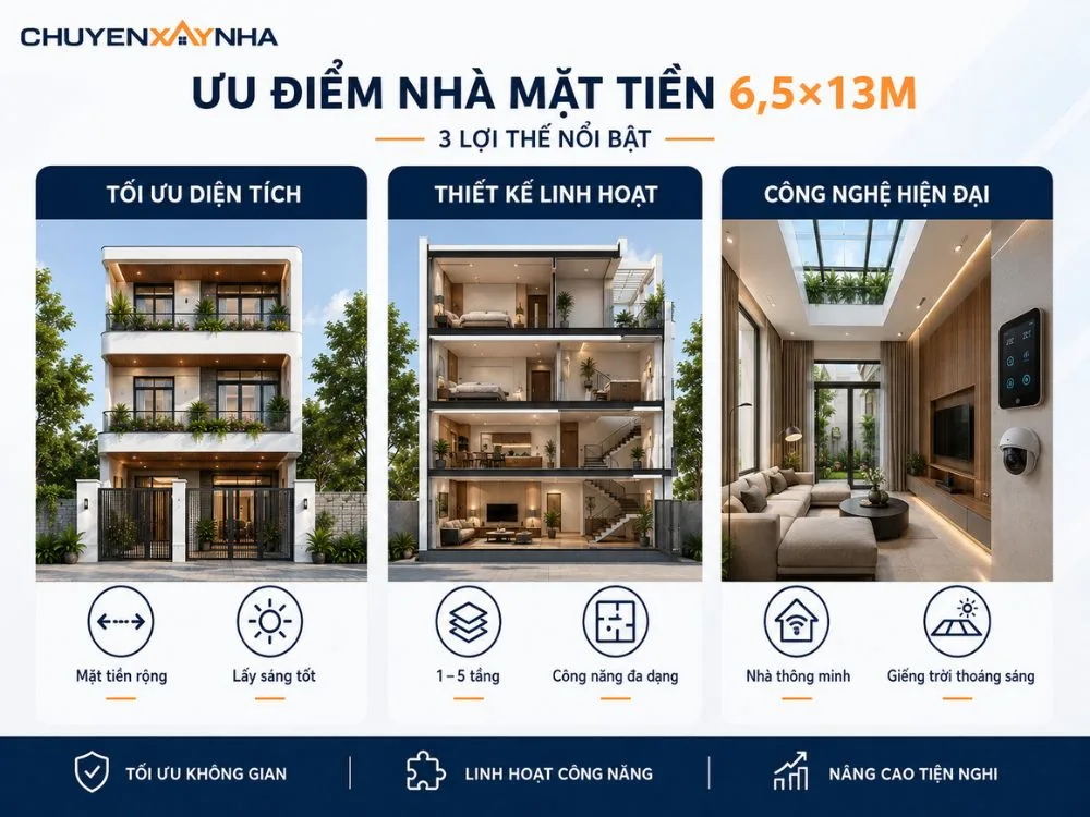 Ưu điểm của nhà mặt tiền 6.5m sâu 13m