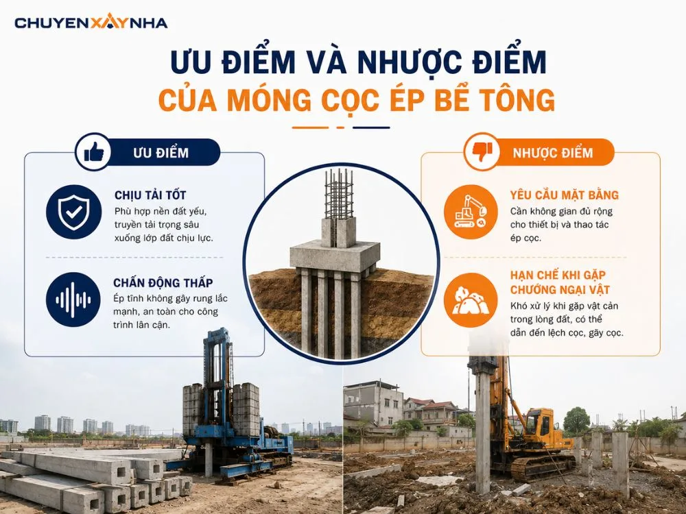 Ưu điểm và nhược điểm của móng cọc ép bê tông