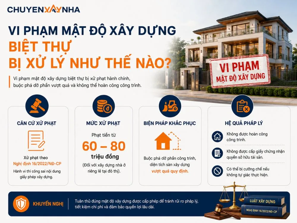 Vi phạm mật độ xây dựng biệt thự bị xử phạt vi phạm hành chính