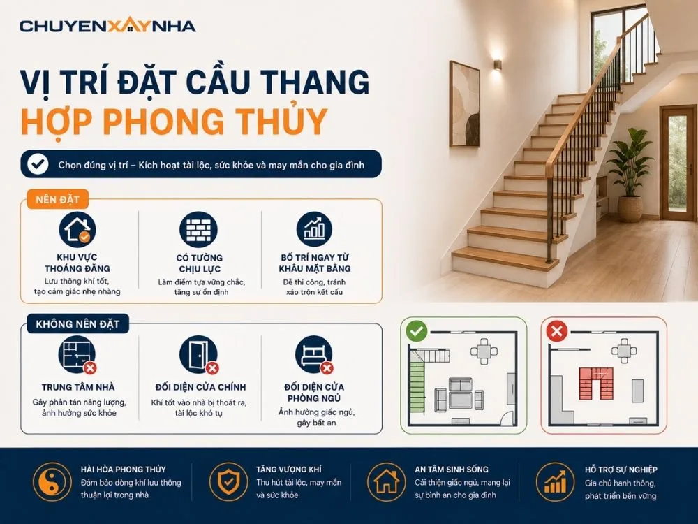 Vị trí đặt cầu thang hợp phong thủy