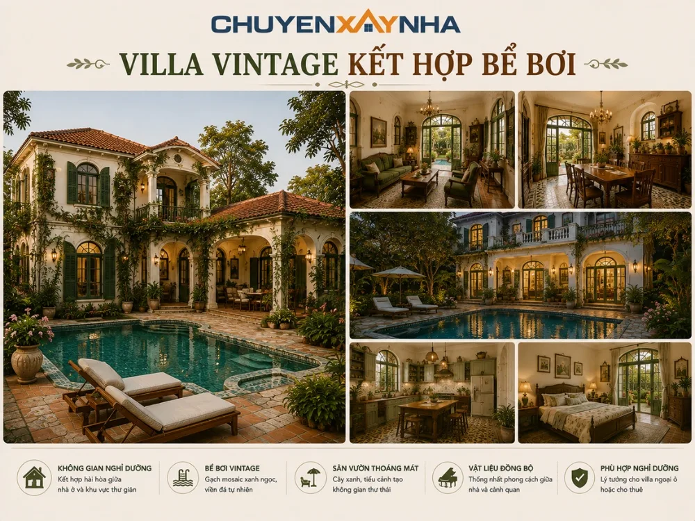 Mẫu villa Vintage kết hợp bể bơi