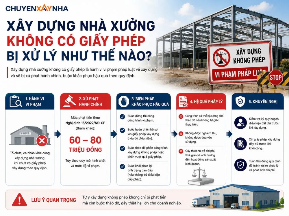 Xây dựng nhà xưởng không có giấy phép bị xử phạt vi phạm hành chính