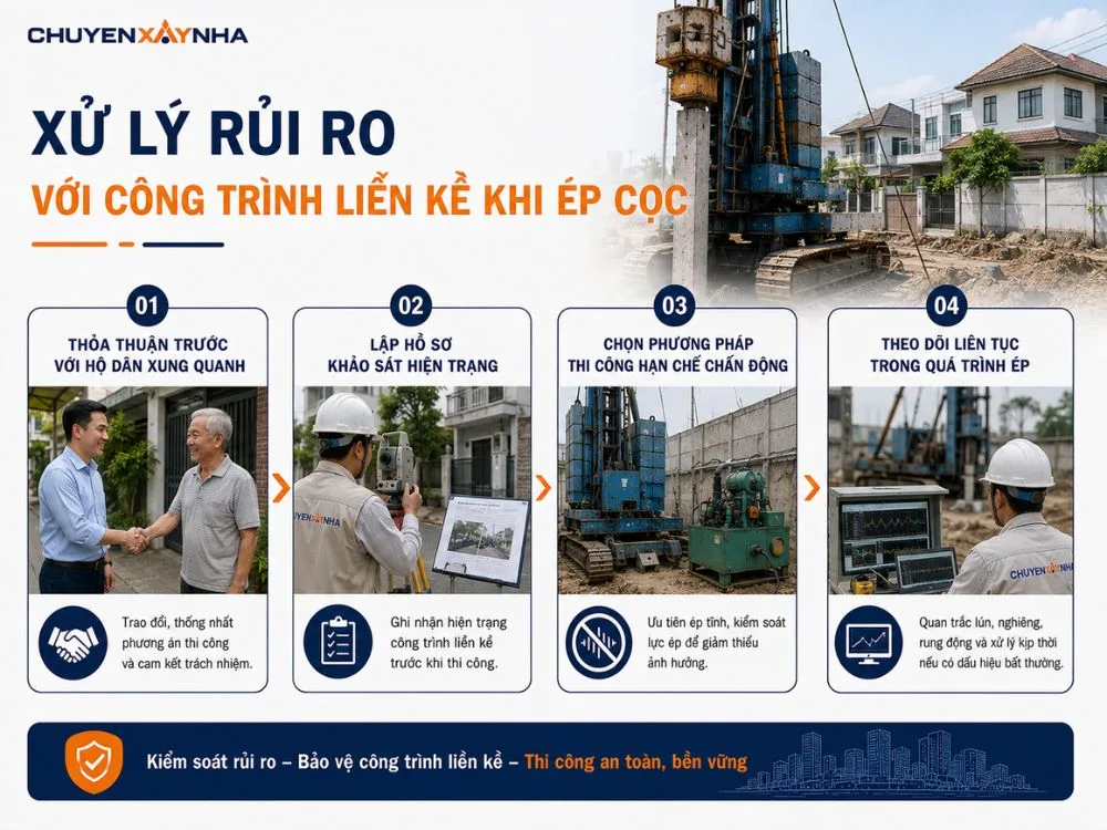Xử lý rủi ro với công trình liền kề khi ép cọc
