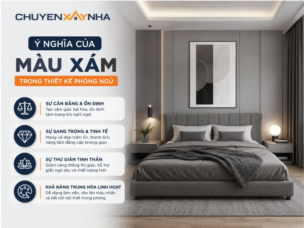 Ý nghĩa của màu xám trong thiết kế phòng ngủ