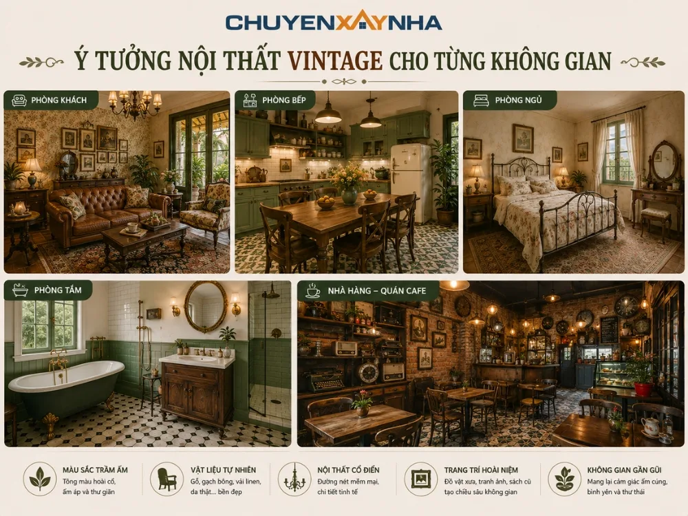 Ý tưởng thiết kế nội thất Vintage cho từng không gian