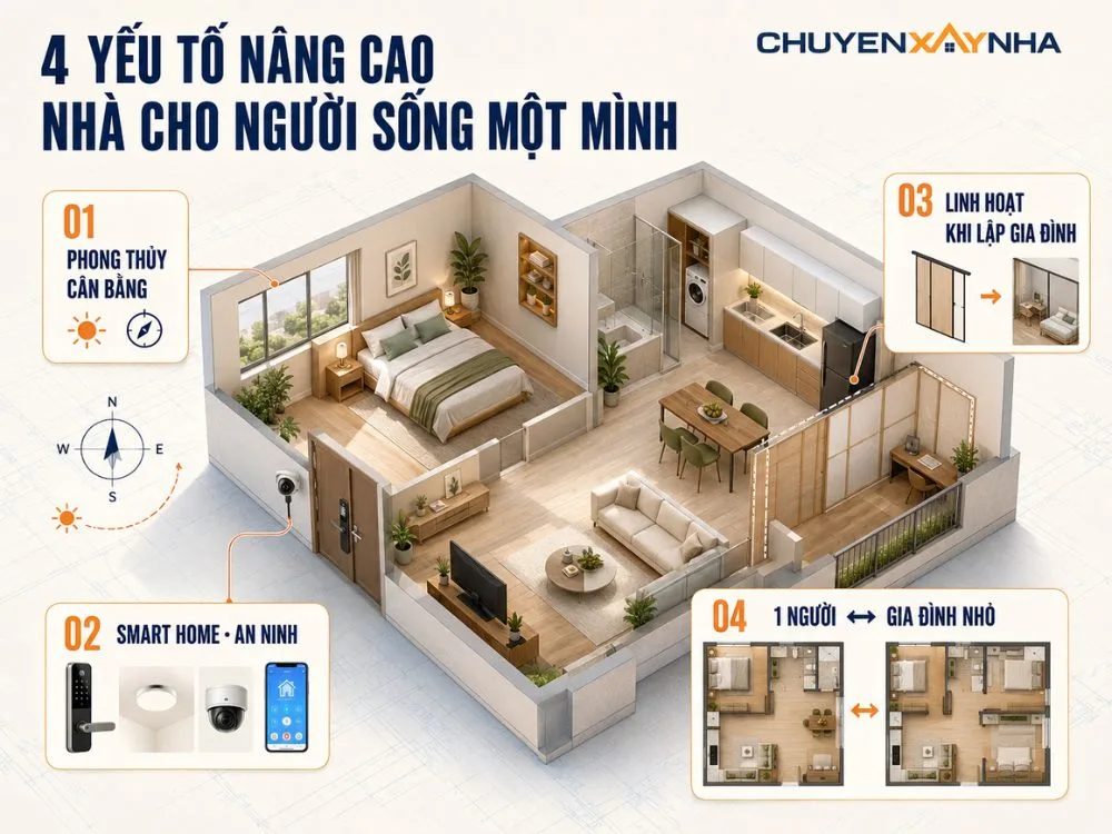 Những yếu tố nâng cao khi thiết kế nhà cho người sống một mình