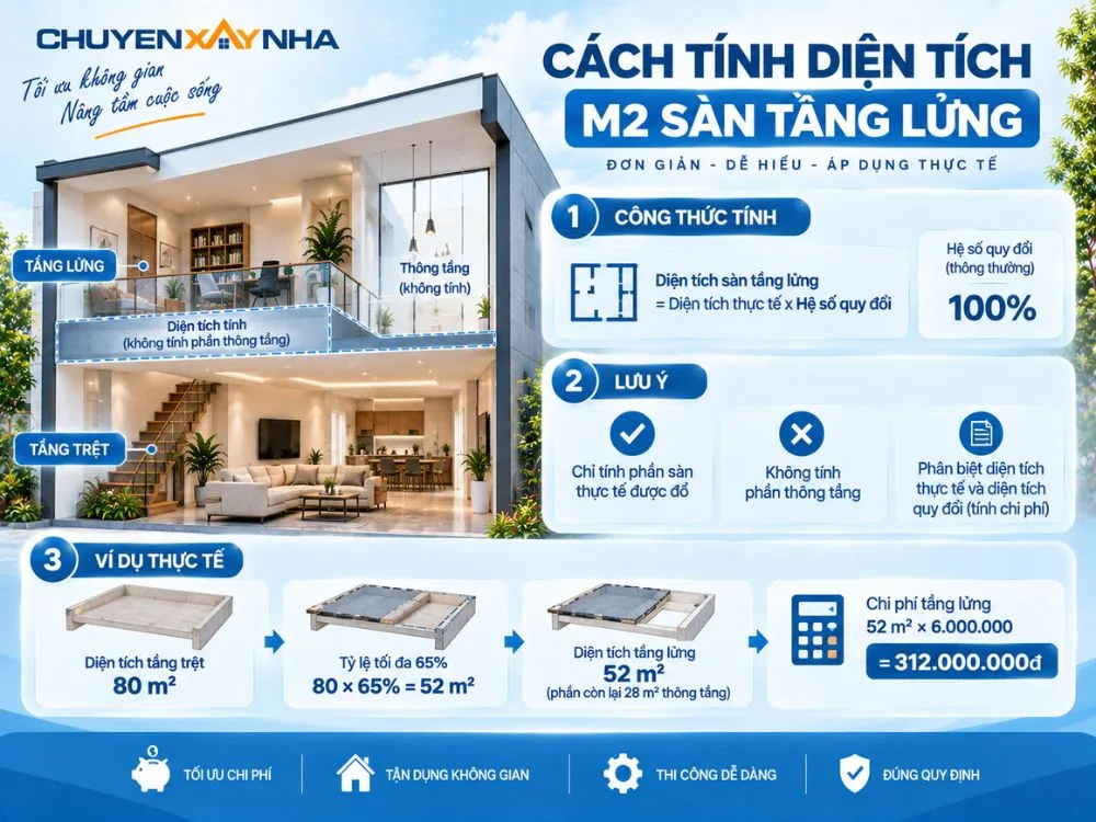Cách tính diện tích m2 sàn tầng lửng