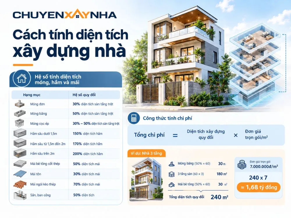 Cách tính diện tích xây dựng nhà