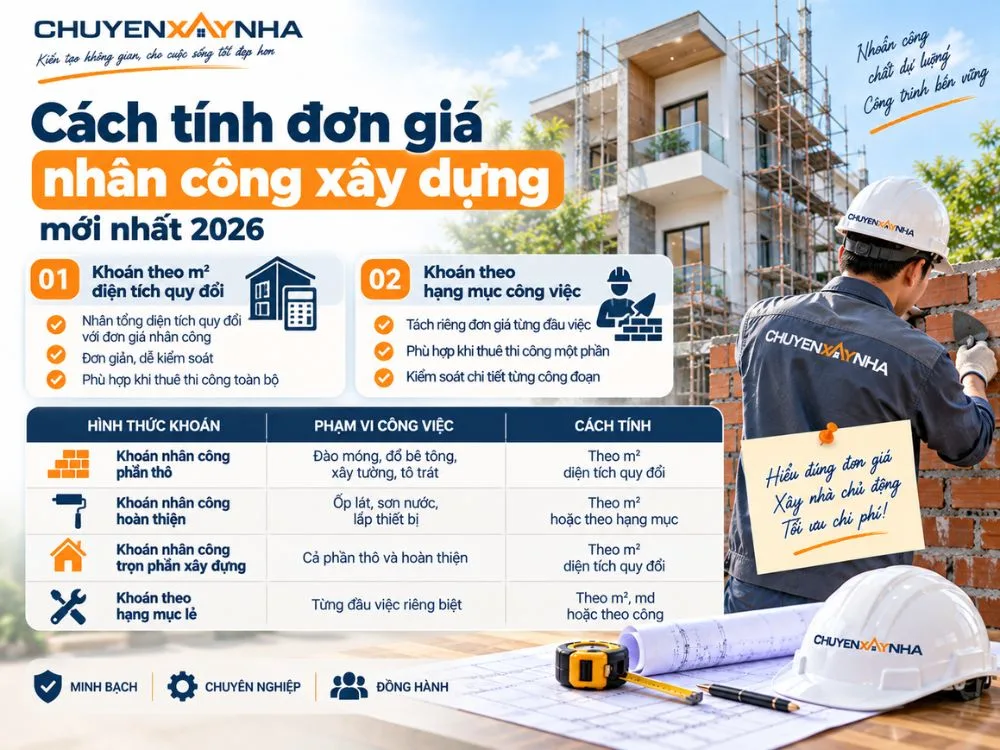 Cách tính đơn giá nhân công xây dựng mới nhất 2026