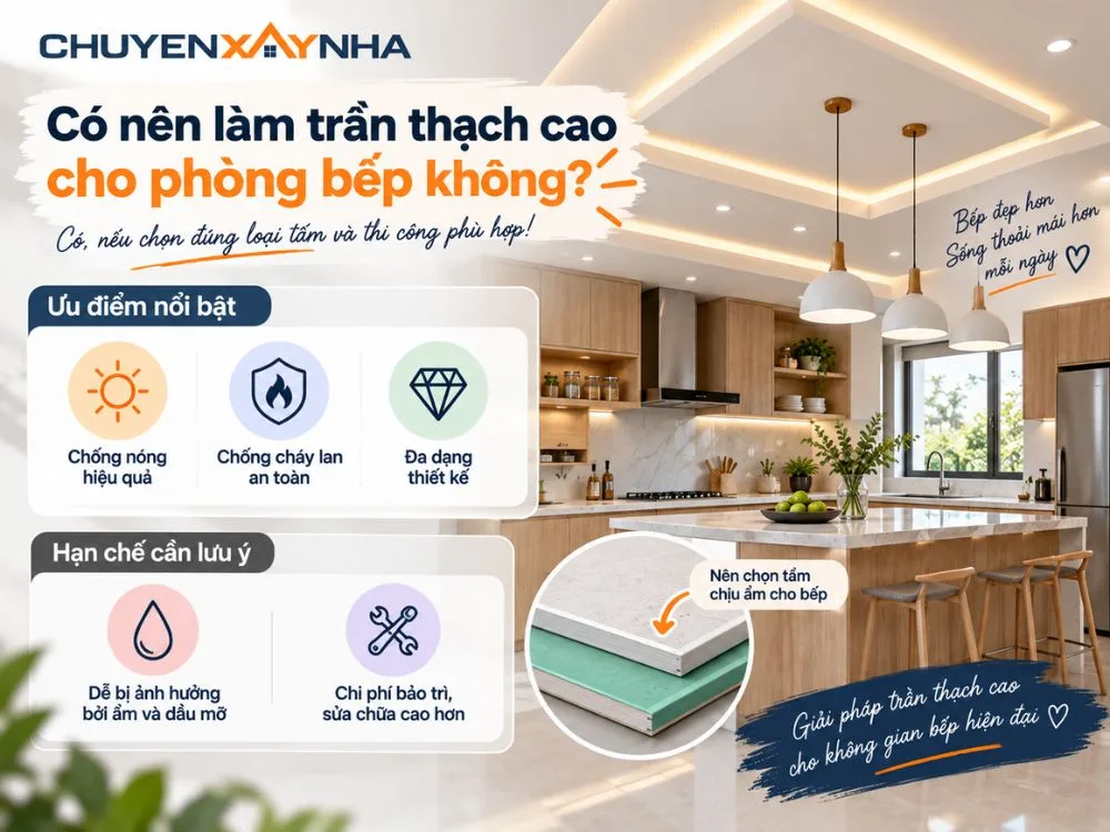 Gia chủ nên làm trần thạch cao cho phòng bếp