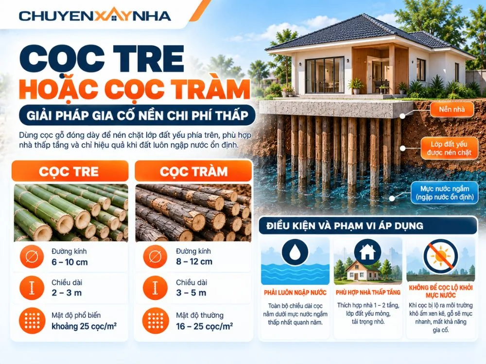 Cọc tre và cọc tràm là giải pháp gia cố nền chi phí thấp