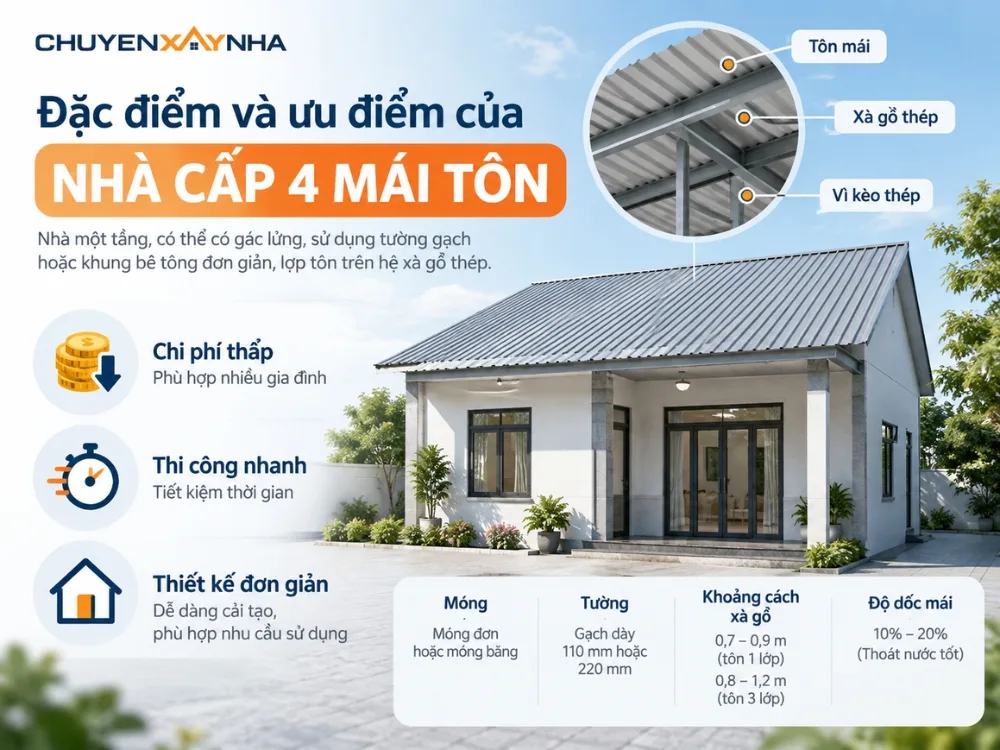 Đặc điểm và ưu điểm của nhà cấp 4 mái tôn