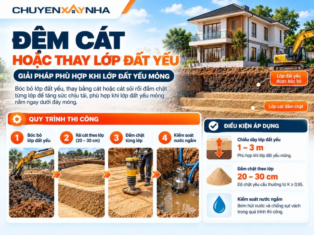 Đệm cát là giải pháp bóc bỏ lớp đất yếu