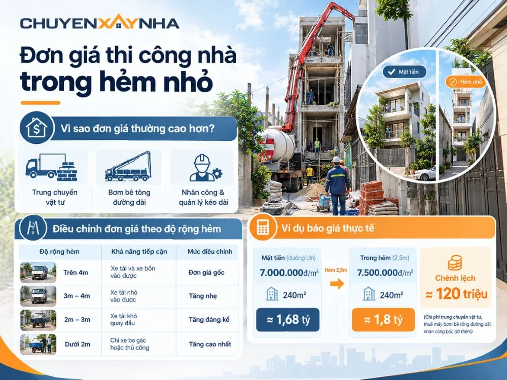 Đơn giá thi công nhà trong hẻm nhỏ