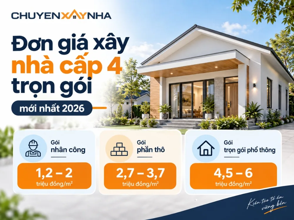 Đơn giá xây nhà cấp 4 trọn gói mới nhất