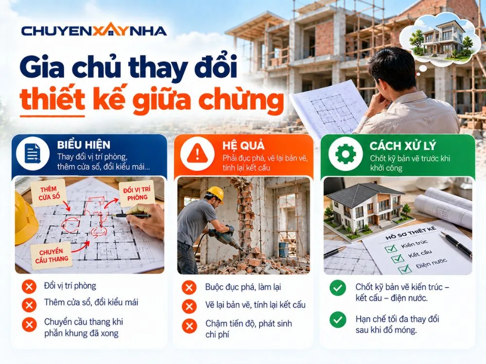 Gia chủ thay đổi thiết kế giữa chừng