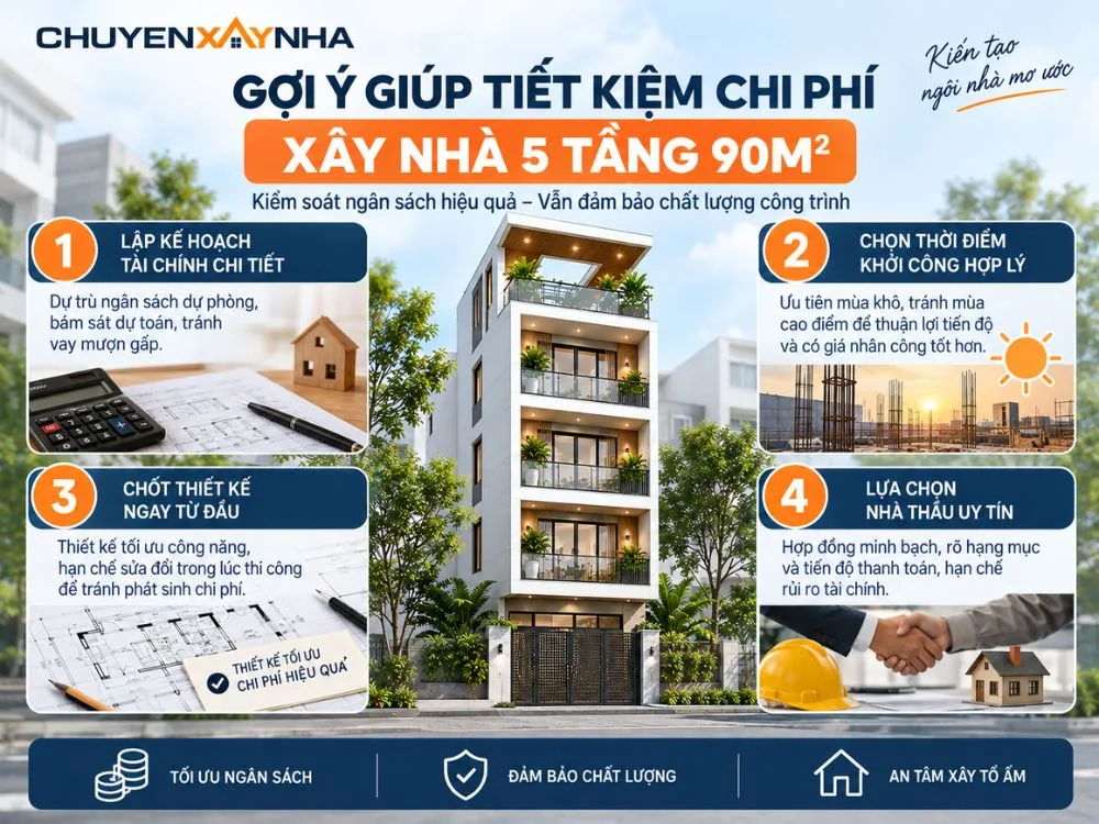 Gợi ý giúp tiết kiệm chi phí xây nhà 5 tầng 90m2
