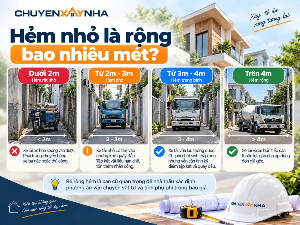 Hẻm nhỏ thường được hiểu là các tuyến hẻm có bề rộng dưới 3m
