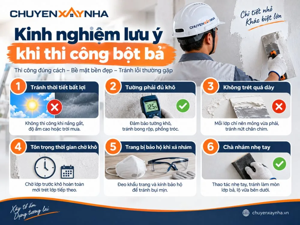 Kinh nghiệm lưu ý khi thi công bột bả