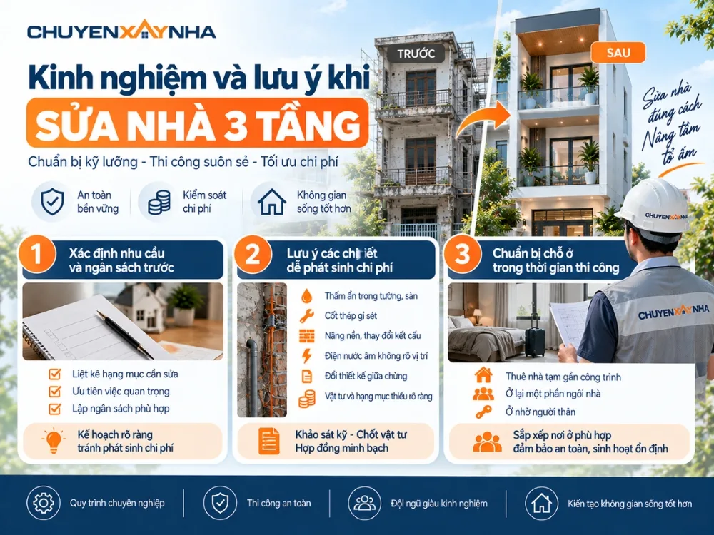 Kinh nghiệm và lưu ý khi sửa nhà 3 tầng