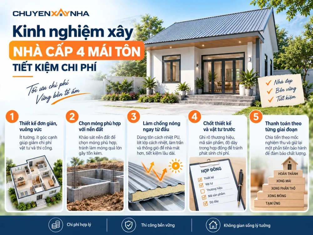 Kinh nghiệm xây nhà cấp 4 mái tôn tiết kiệm chi phí