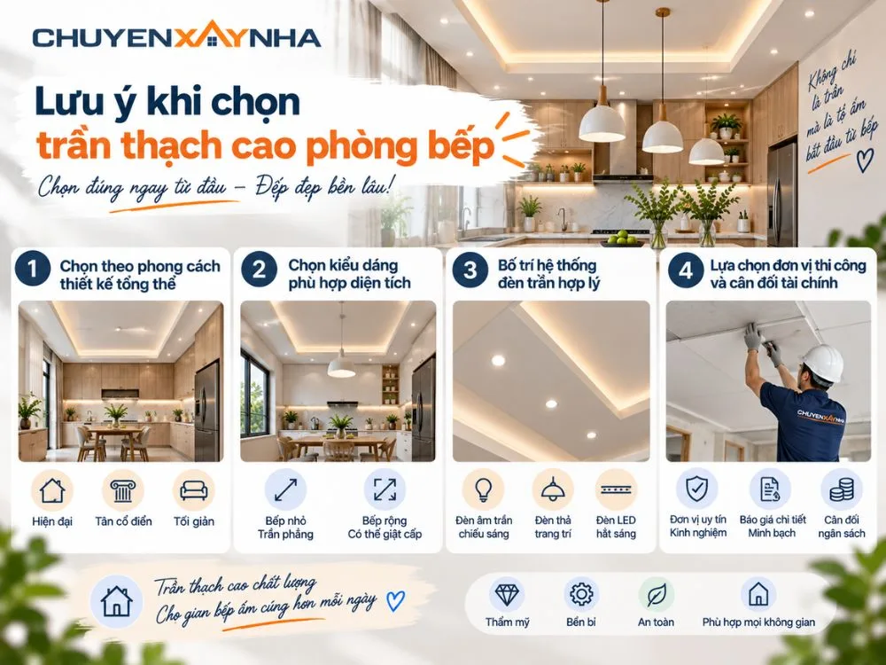 Lưu ý khi chọn trần thạch cao phòng bếp