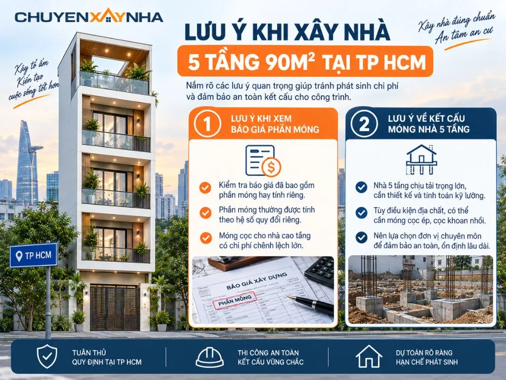 Lưu ý khi xây nhà 5 tầng 90m2 tại TP HCM