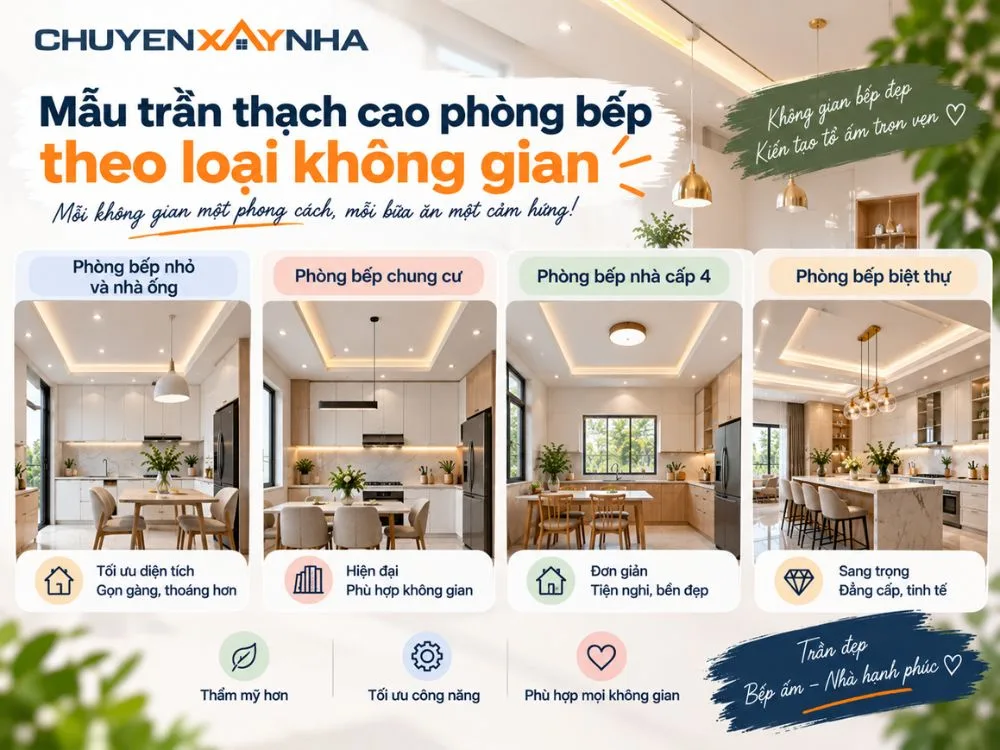 Mẫu trần thạch cao phòng bếp theo loại không gian
