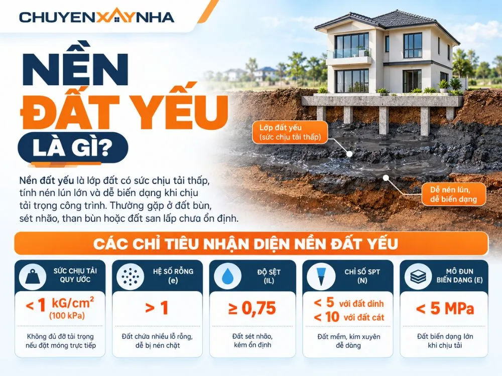 Nền đất yếu là lớp đất có sức chịu tải thấp