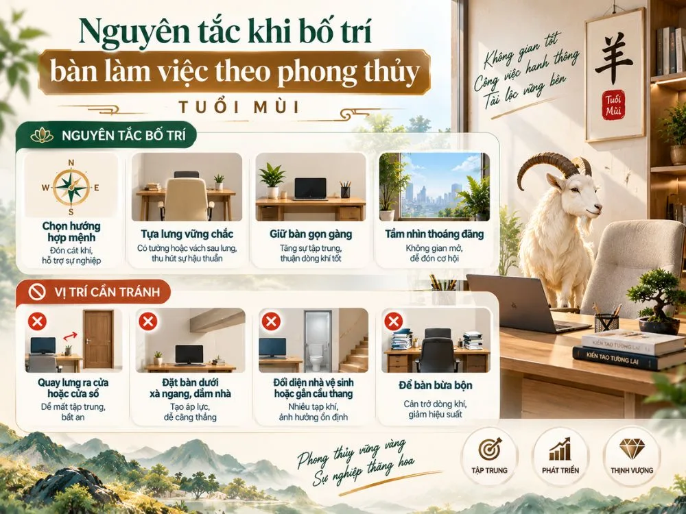 Nguyên tắc khi bố trí bàn làm việc theo phong thủy tuổi Mùi