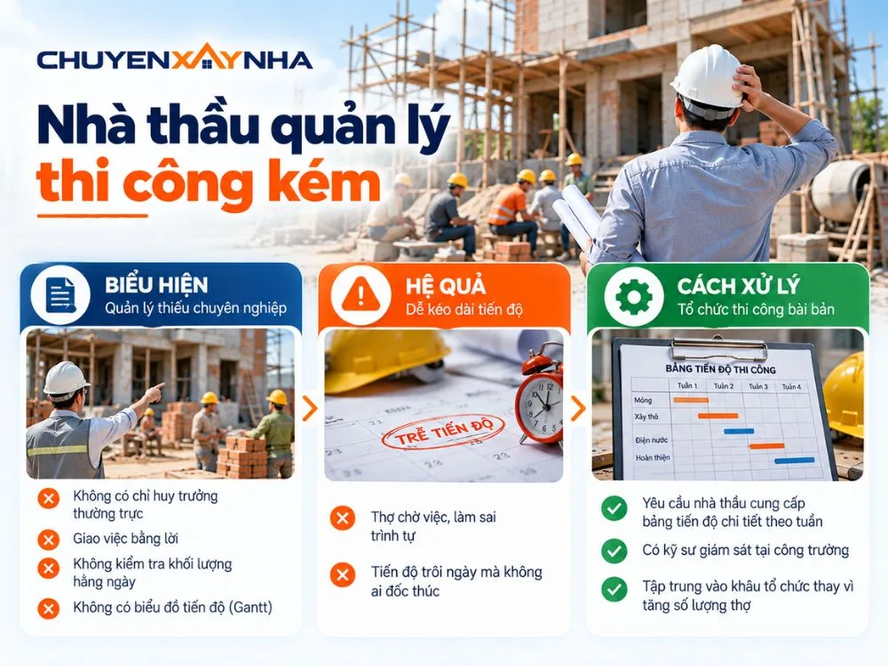 Nhà thầu quản lý thi công kém
