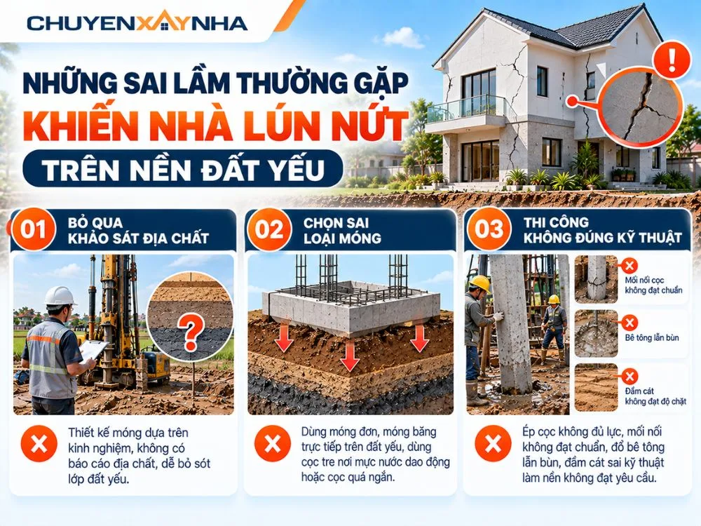 Những sai lầm thường gặp khiến nhà lún nứt trên nền đất yếu