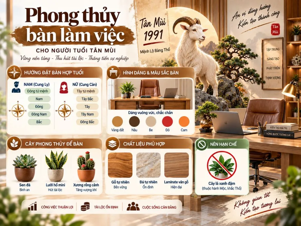 Phong thủy bàn làm việc cho người tuổi Tân Mùi