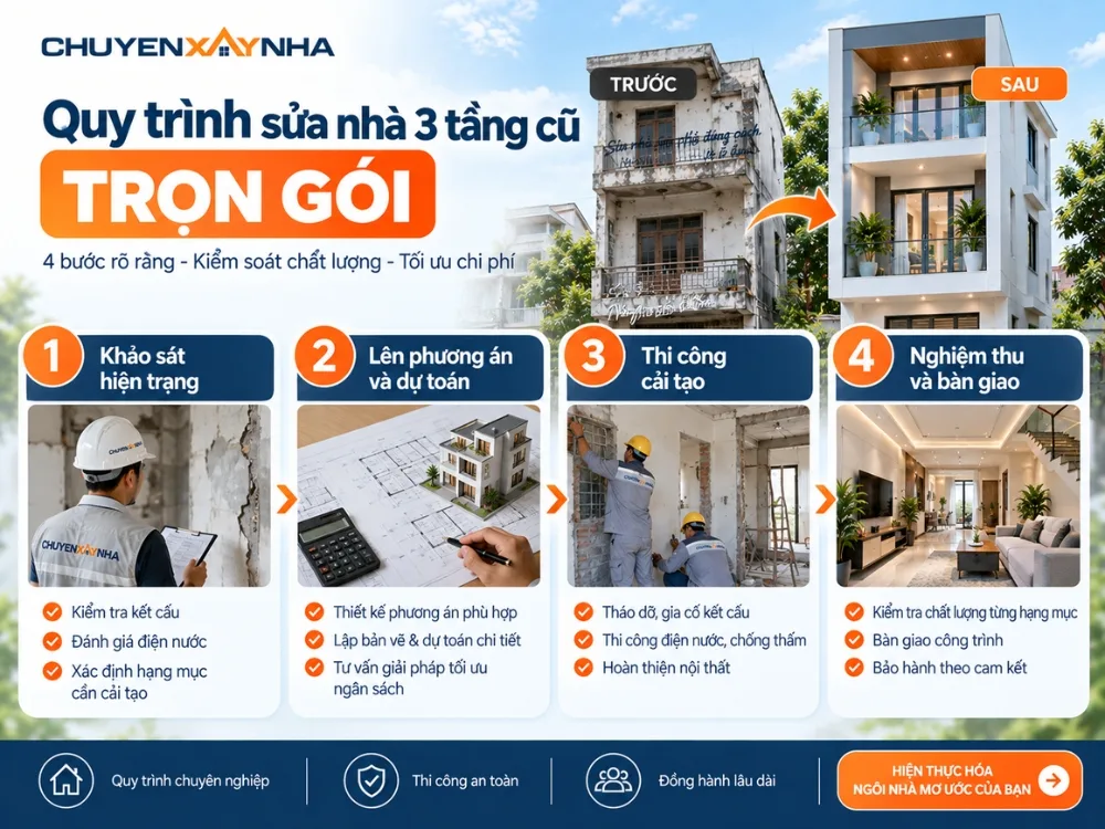 Quy trình sửa nhà 3 tầng cũ trọn gói