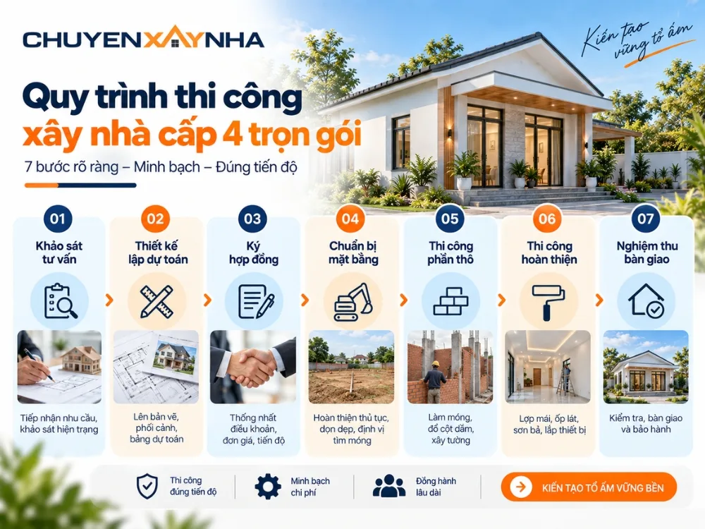 Quy trình thi công xây nhà cấp 4 trọn gói