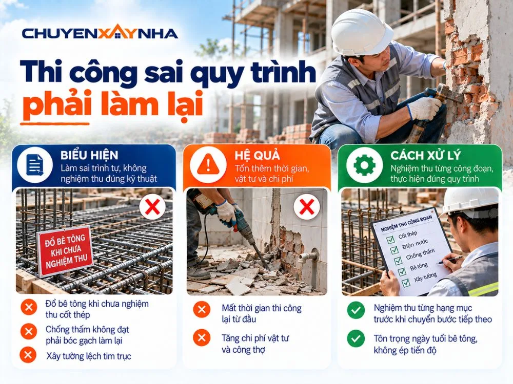 Thi công sai quy trình phải làm lại