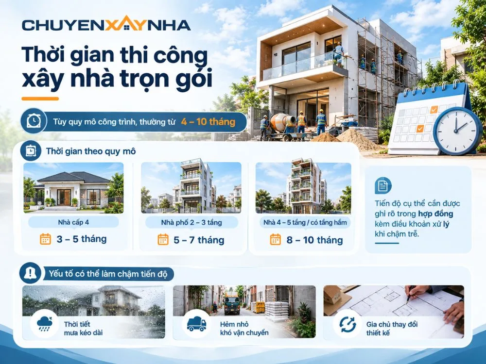 Thời gian thi công xây nhà trọn gói