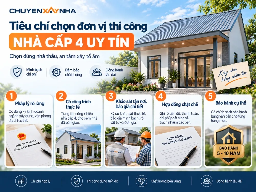 Tiêu chí chọn đơn vị thi công nhà cấp 4 uy tín