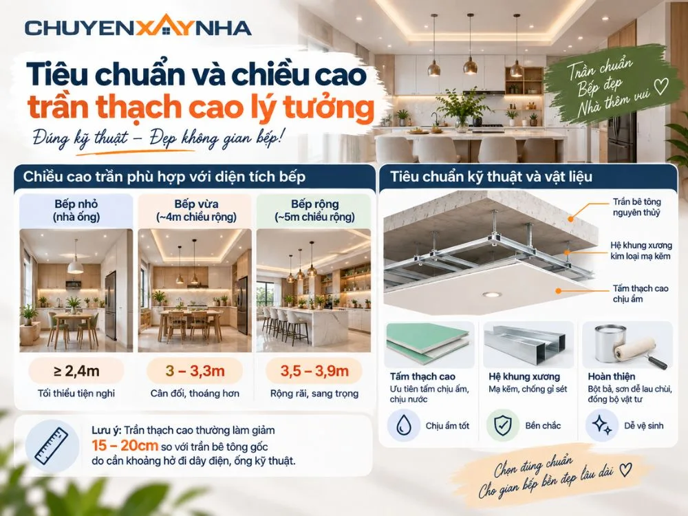 Tiêu chuẩn và chiều cao trần thạch cao lý tưởng