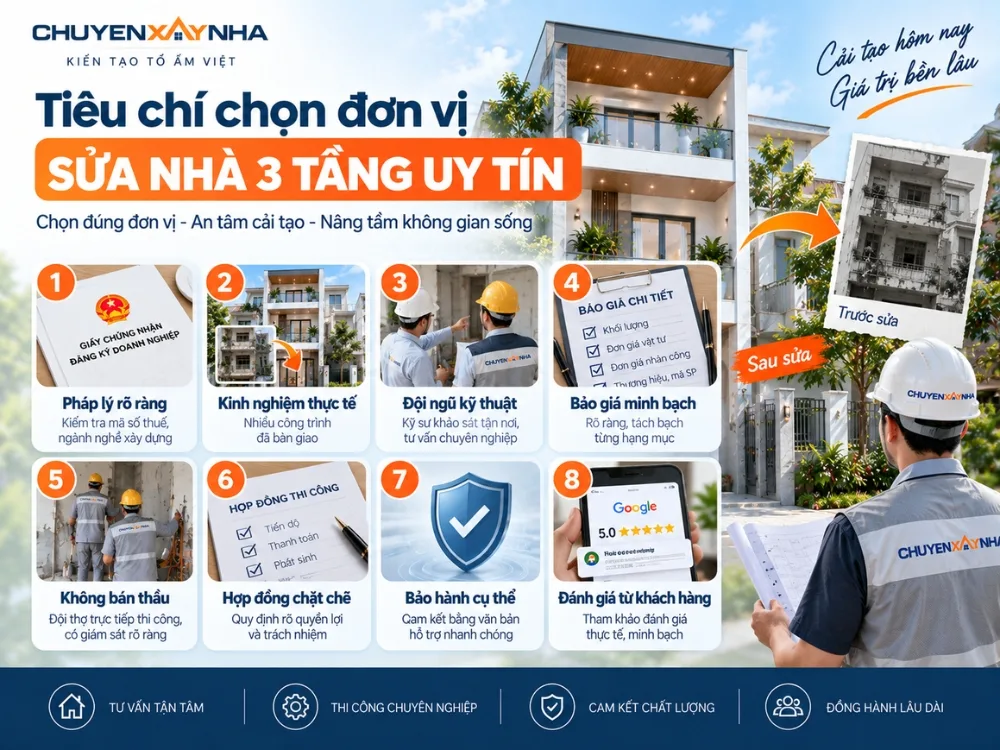 Tiêu chí chọn đơn vị sửa nhà 3 tầng uy tín