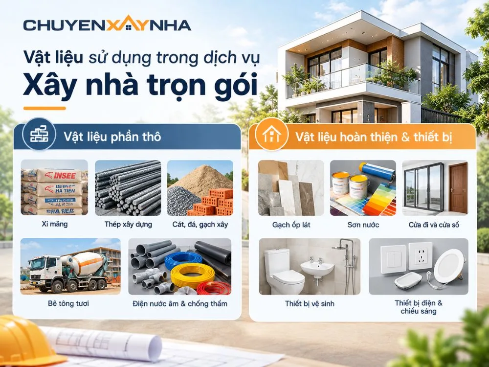 Vật liệu sử dụng trong dịch vụ xây nhà trọn gói