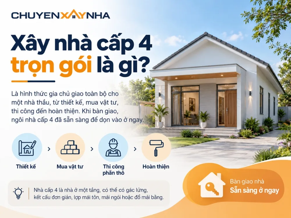 Xây nhà cấp 4 trọn gói là hình thức gia chủ giao hết cho một nhà thầu