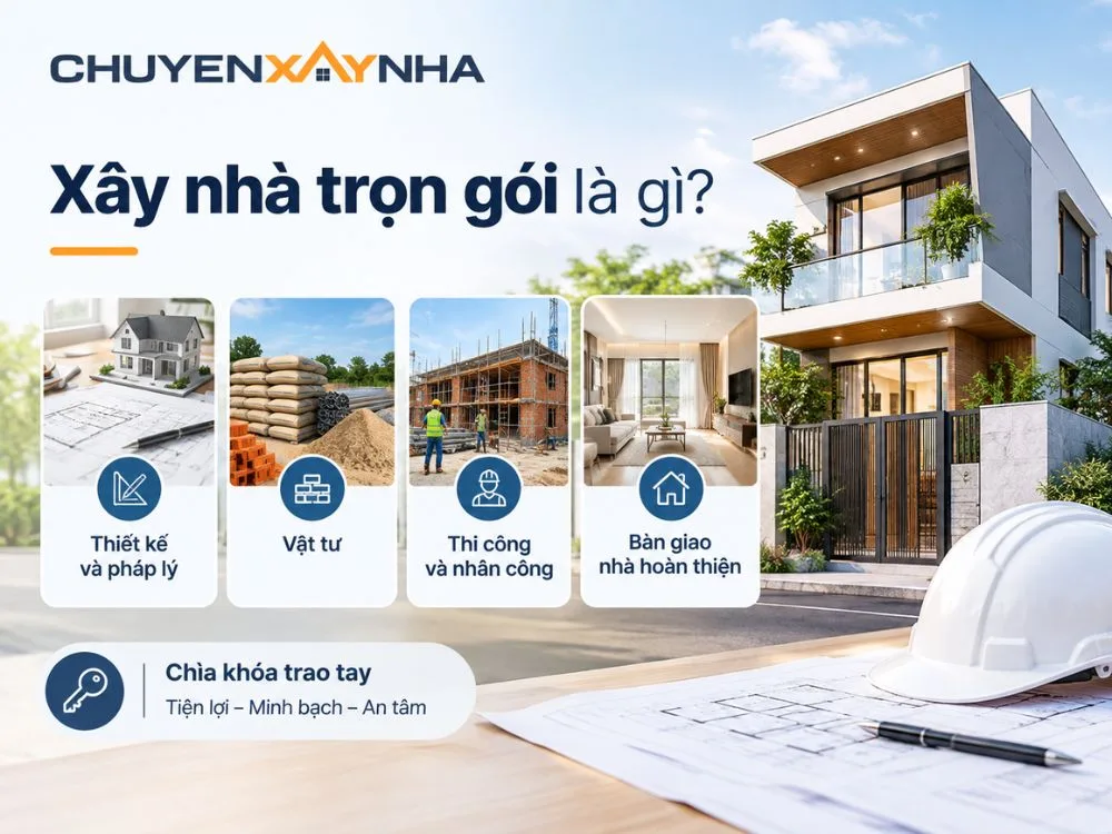 Xây nhà trọn gói là hình thức nhà thầu đảm nhận toàn bộ công việc từ thiết kế