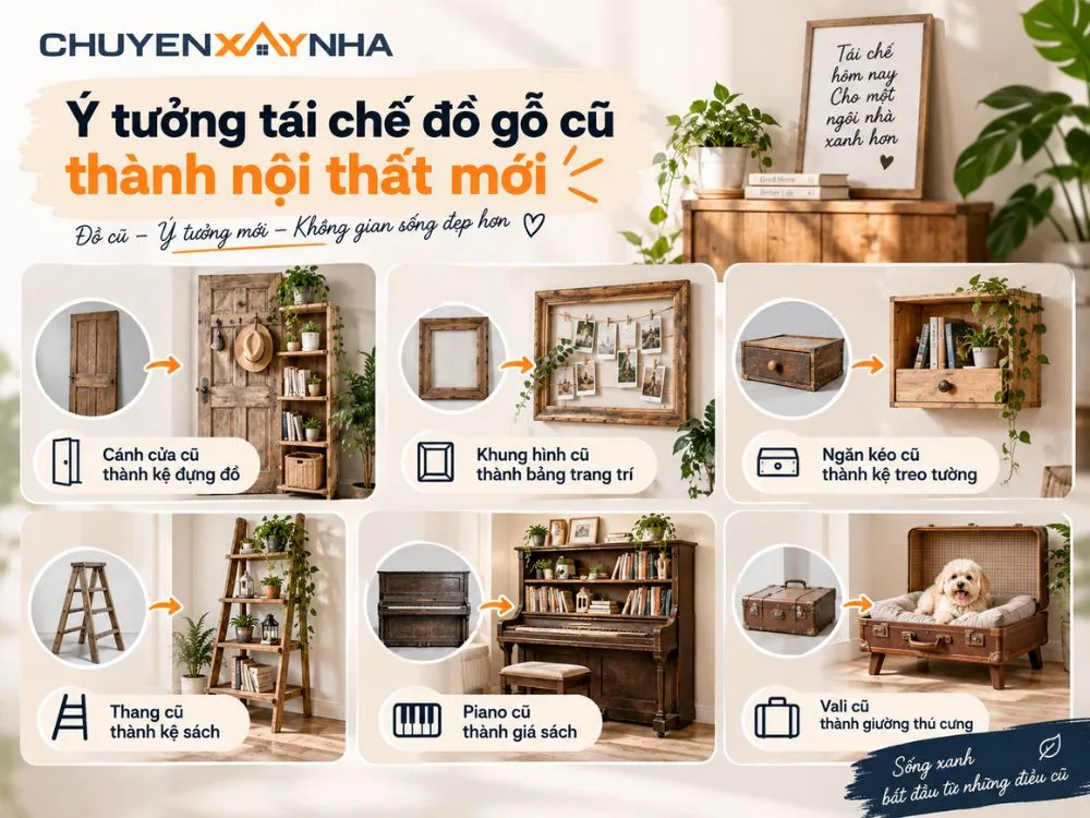 Ý tưởng tái chế đồ gỗ cũ thành nội thất mới