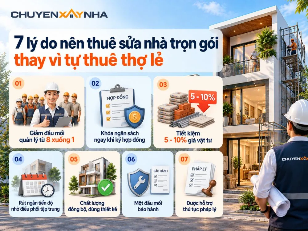 7 lý do nên thuê sửa nhà trọn gói thay vì tự thuê thợ lẻ