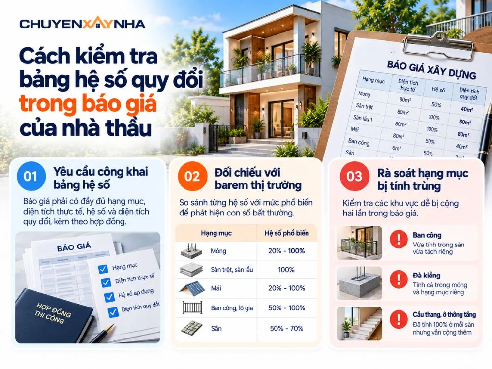 Cách kiểm tra bảng hệ số quy đổi trong báo giá của nhà thầu