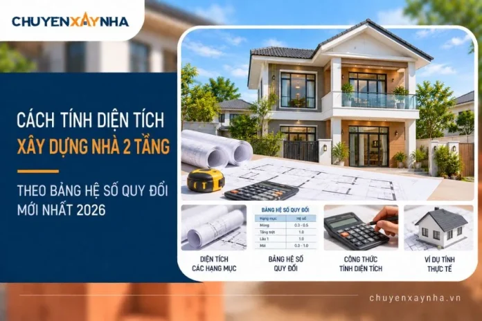 Cách tính diện tích xây dựng nhà 2 tầng